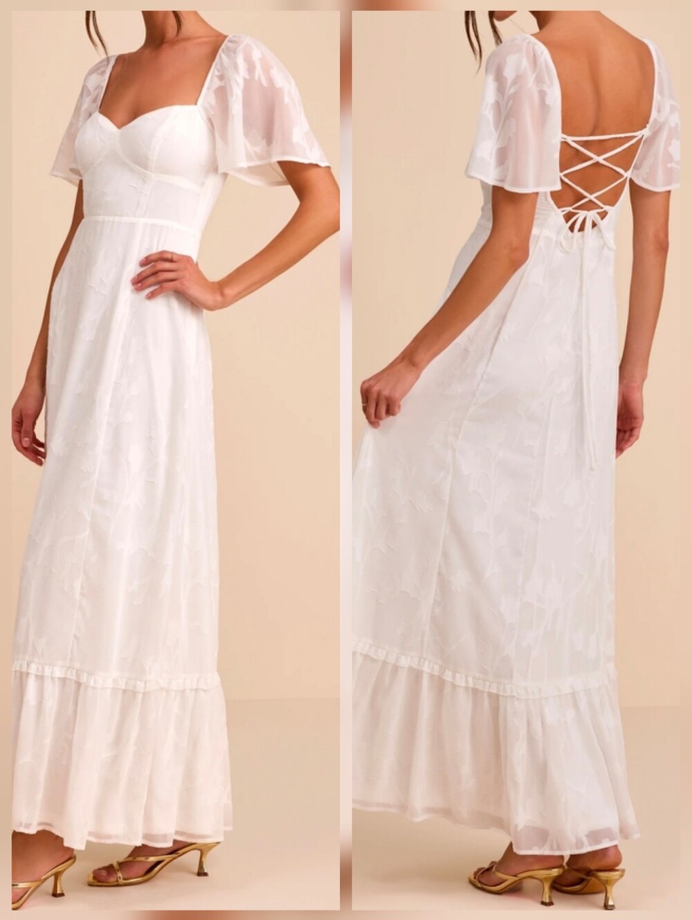 Lulus Tailor Made For You White Jacquard Lace-Up Maxi Dress - Size XS - NWT